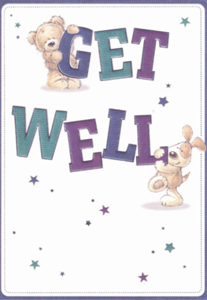 A gentle celebration of hope and caring comes to life in this get well card, inspired by the friendly connections of South Wimbledon. The central illustration-a joyful teddy and a gleeful puppy-features subtly textured fur, encouraging the senses to imagine soft, comforting touches. Playful stars in cool blues and soothing purples swirl around them, like a flurry of heartfelt wishes travelling across the local parks on a breezy day. The bold, confident typography, shaded in vibrant purples and aquas, anchors the design in a mood of steady reassurance-echoing the calming presence of South Wimbledon Florist's arrangements delivered around The Broadway. There's a tactile intrigue: the bear's fluff and the puppy's velvet, both richly detailed, seem to almost leap from the card. Sending this together with a locally arranged bouquet shares a message of warmth and positivity, turning any moment of recovery into a celebration of community support and renewal.