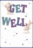 This cheerful get well card glows with warmth and playful encouragement, reminiscent of greetings exchanged along the High Path in South Wimbledon. Two adorable characters-a teddy bear with a friendly gaze and a spirited puppy-delight as they hold and balance the bold, colourful letters spelling out 'Get Well.' The text's indigo and teal shades pop against a creamy-white background, infusing the scene with vibrant optimism. Twinkling stars in tones of blue and purple scatter hope and brightness, recalling the lively atmosphere found at local South Wimbledon markets. The illustrated fur of the bear and puppy is beautifully textured, inviting the imagination to feel their gentle, comforting presence. More than just a message, this card-paired with a fresh bouquet-offers genuine solace and compassion, embodying the caring spirit that blooms throughout South Wimbledon every day.